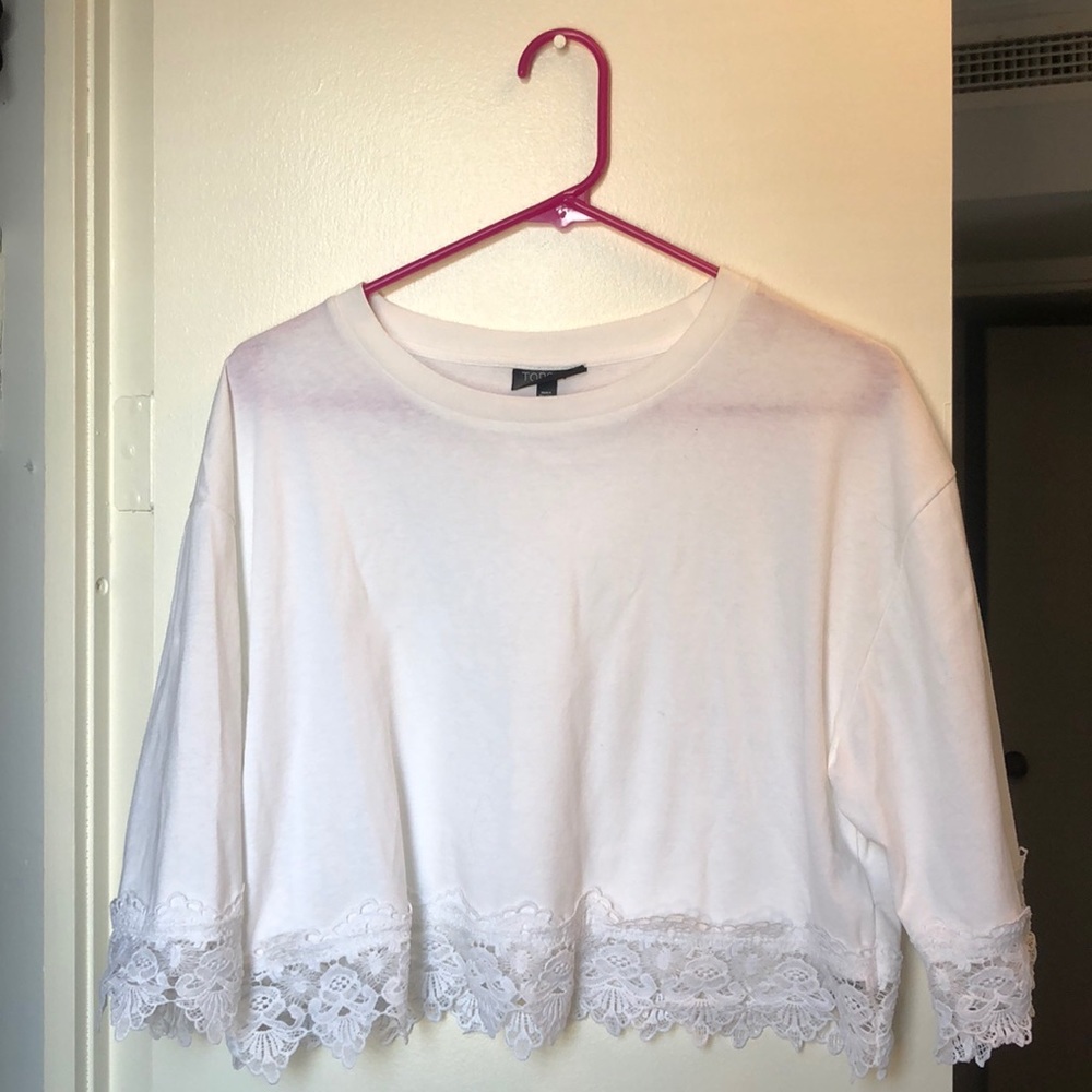 Topshop White 3/4 Sleeve Crop Top